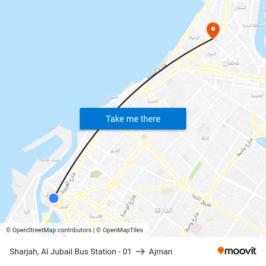 Sharjah, Al Jubail Bus Station - 01 to Ajman map