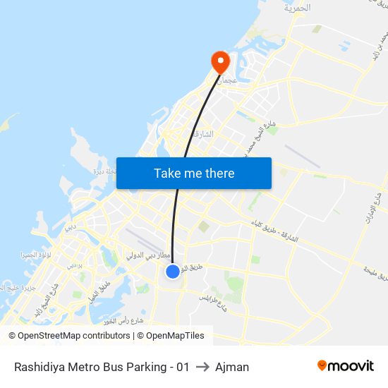 Rashidiya Metro Bus Parking - 01 to Ajman map