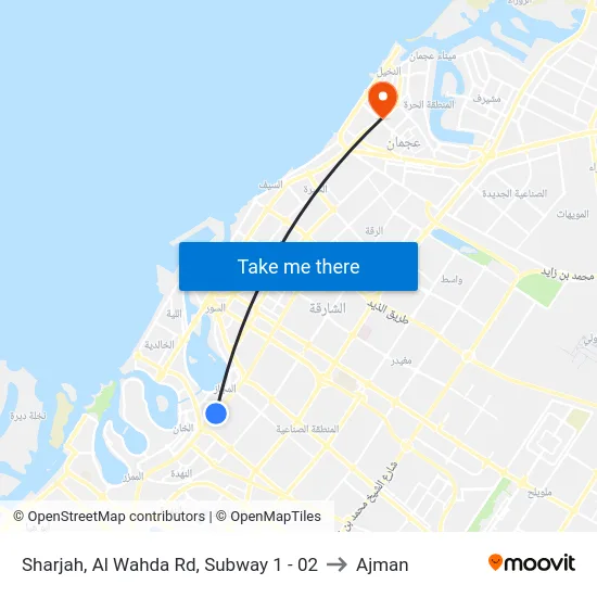 Sharjah, Al Wahda Rd, Subway 1 - 02 to Ajman map