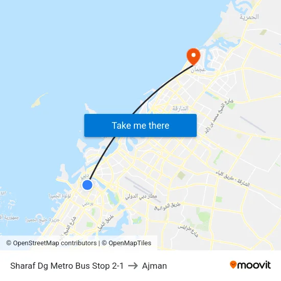 Sharaf Dg Metro Bus Stop 2-1 to Ajman map