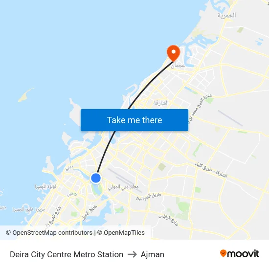 Deira City Centre Metro Station to Ajman map