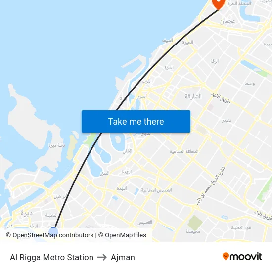 Al Rigga Metro Station to Ajman map