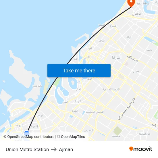 Union Metro Station to Ajman map