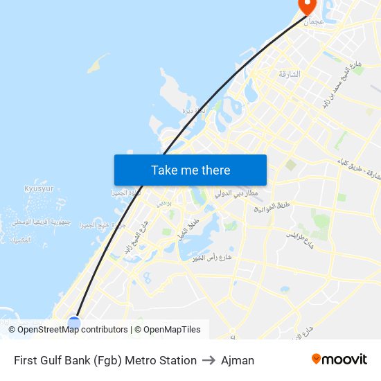 First Gulf Bank (Fgb) Metro Station to Ajman map