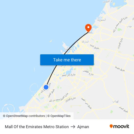 Mall Of the Emirates Metro Station to Ajman map