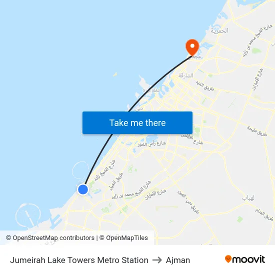 Jumeirah Lake Towers Metro Station to Ajman map