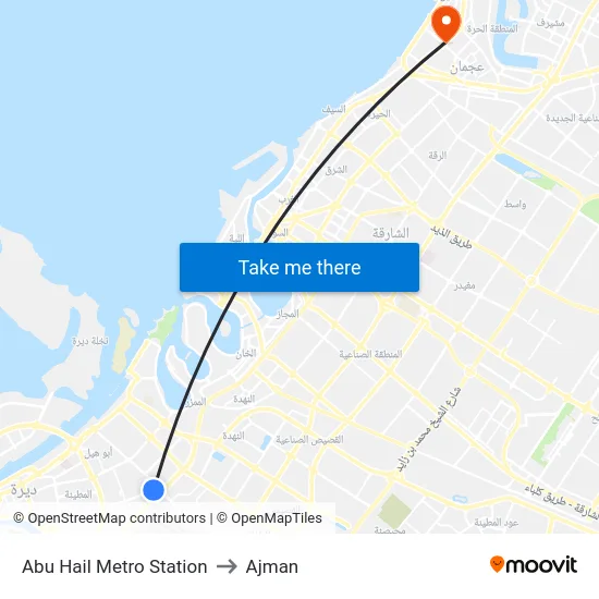 Abu Hail Metro Station to Ajman map