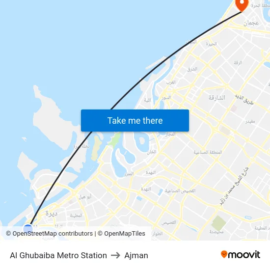 Al Ghubaiba Metro Station to Ajman map