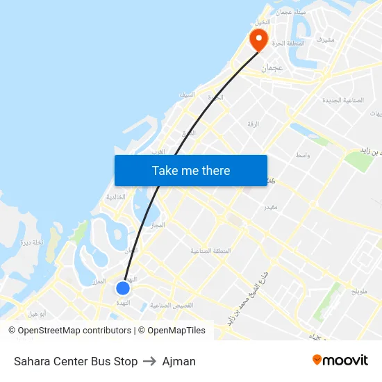 Sahara Center Bus Stop to Ajman map
