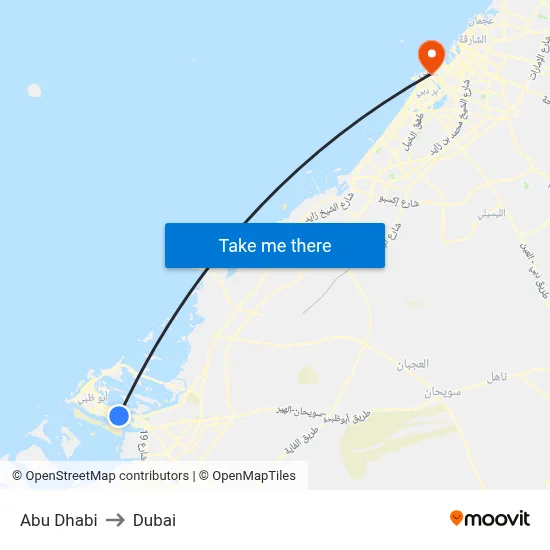 Abu Dhabi to Dubai map