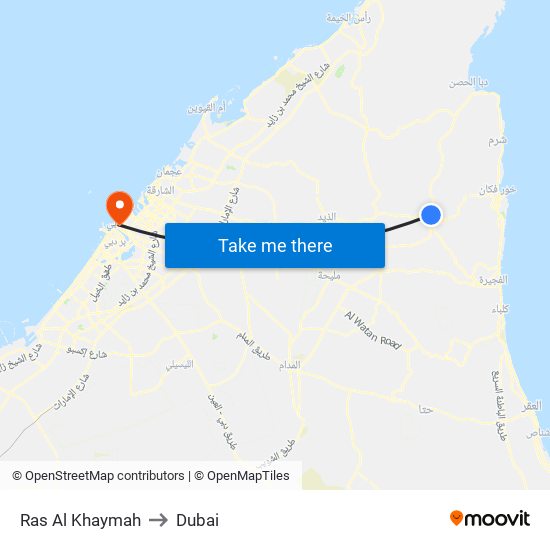 Ras Al Khaymah to Dubai map