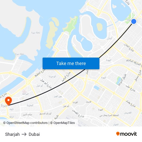 Sharjah to Dubai map