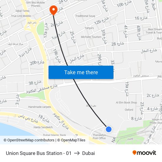 Union Square Bus Station - 01 to Dubai map
