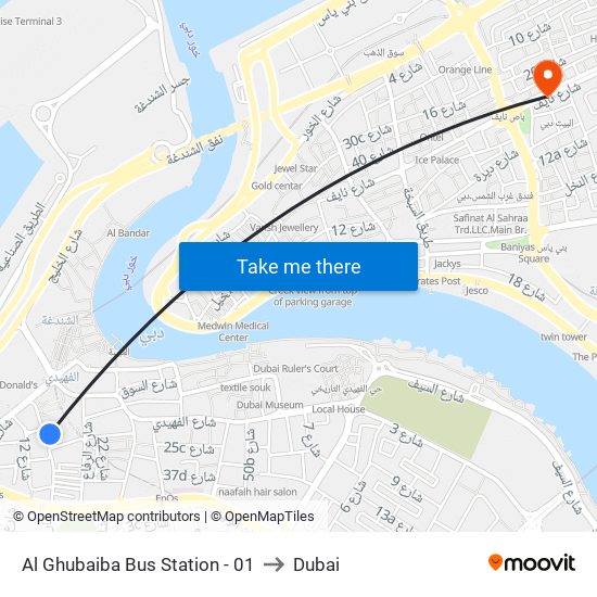 Al Ghubaiba Bus Station - 01 to Dubai map