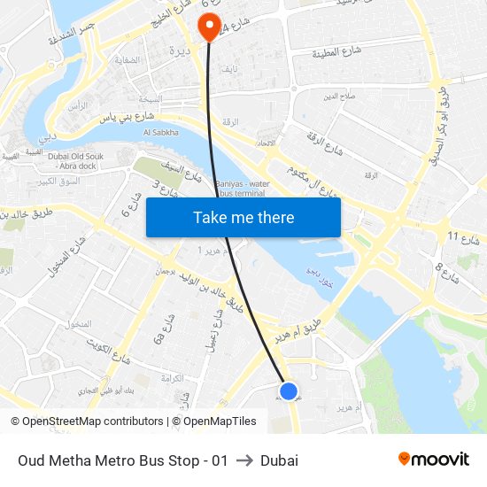 Oud Metha Metro Bus Stop - 01 to Dubai map