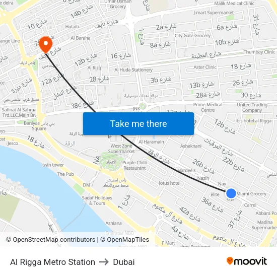 Al Rigga Metro Station to Dubai map