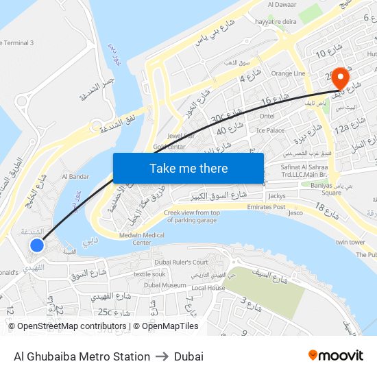Al Ghubaiba Metro Station to Dubai map