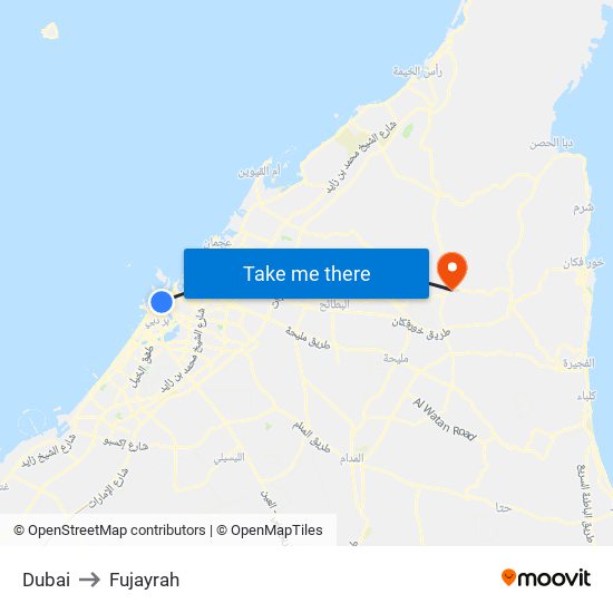 Dubai to Fujayrah map