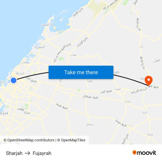 Sharjah to Fujayrah map