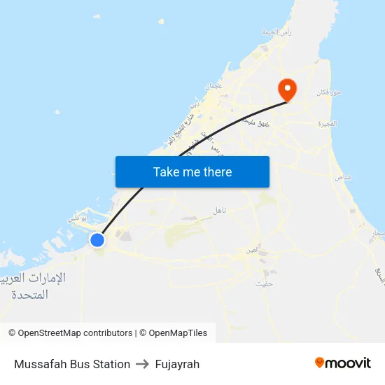 Mussafah Bus Station to Fujairah map