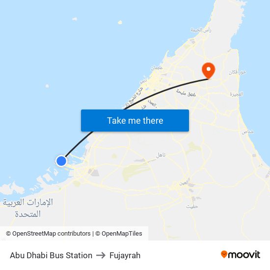 Abu Dhabi Bus Station to Fujayrah map