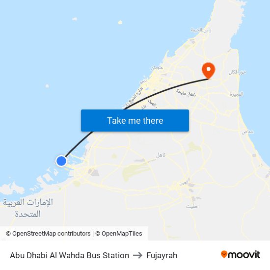Abu Dhabi Al Wahda Bus Station to Fujayrah map