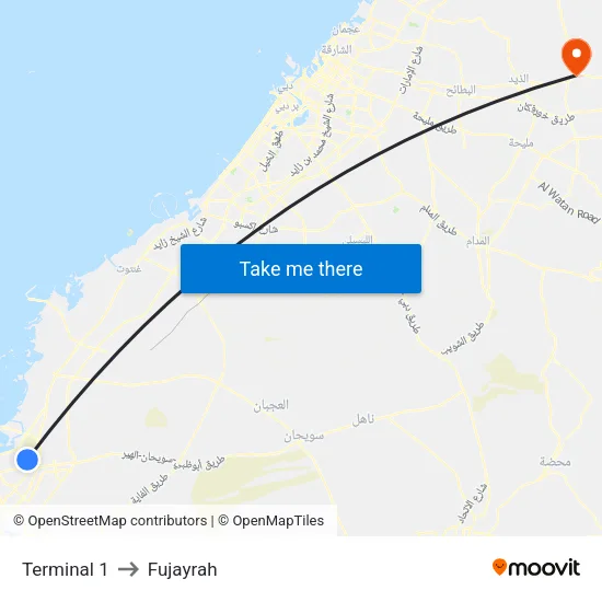 Terminal 1 to Fujayrah map