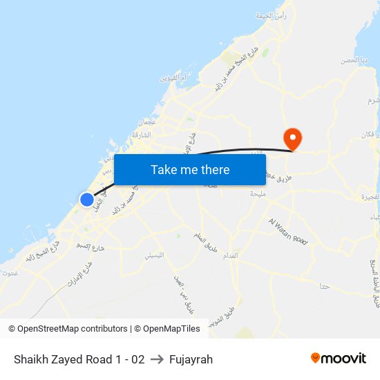 Shaikh Zayed  Road 1 - 02 to Fujayrah map