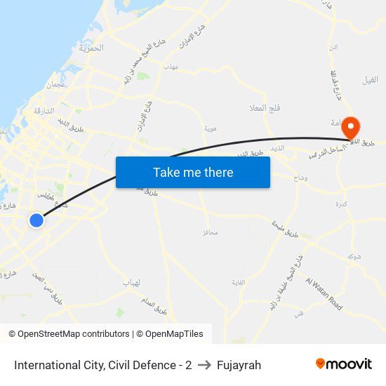 International City, Civil Defence - 2 to Fujayrah map