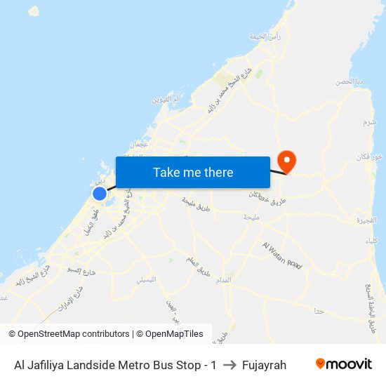 Al Jafiliya Landside Metro Bus Stop - 1 to Fujayrah map