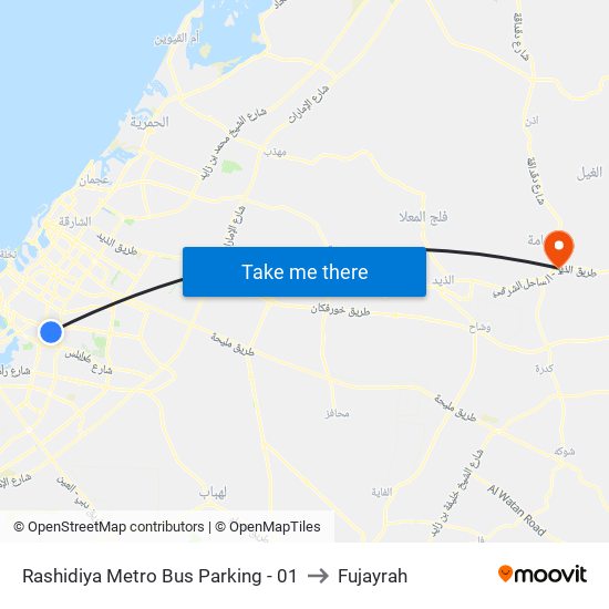 Rashidiya Metro Bus Parking - 01 to Fujayrah map