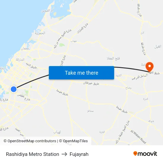 Rashidiya Metro Station to Fujairah map