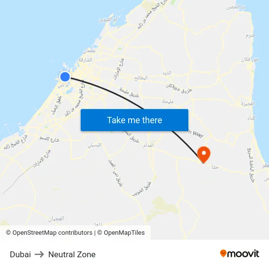 Dubai to Neutral Zone map