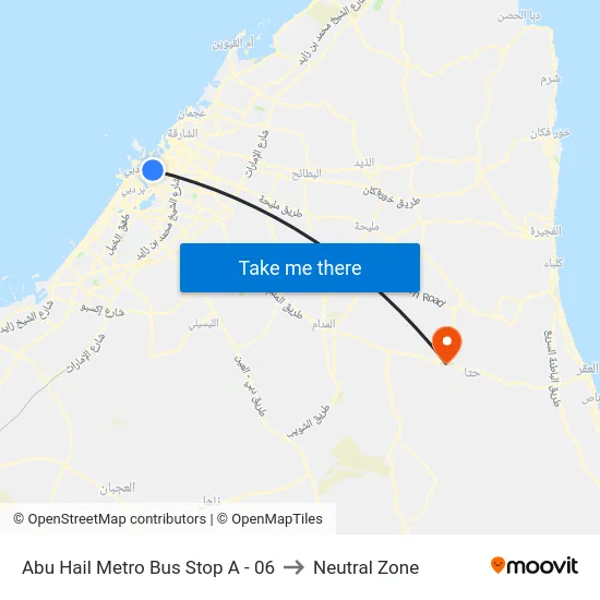 Abu Hail Metro Bus Stop A - 06 to Neutral Zone map