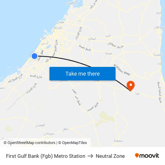 First Gulf Bank (Fgb) Metro Station to Neutral Zone map