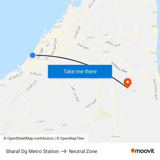 Sharaf Dg Metro Station to Neutral Zone map