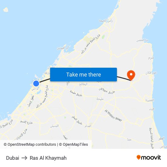 Dubai to Ras Al Khaymah map