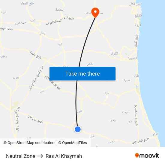 Neutral Zone to Ras Al Khaymah map