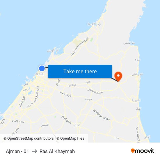 Ajman - 01 to Ras Al Khaymah map