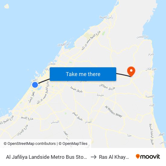 Al Jafiliya Landside Metro Bus Stop - 1 to Ras Al Khaymah map