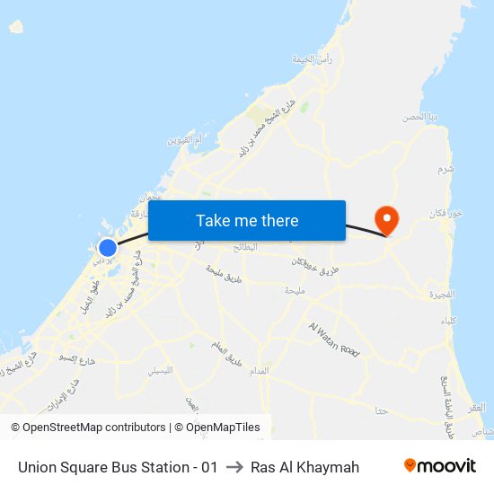 Union Square Bus Station - 01 to Ras Al Khaymah map
