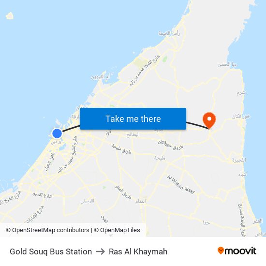 Gold Souq Bus Station to Ras Al Khaymah map