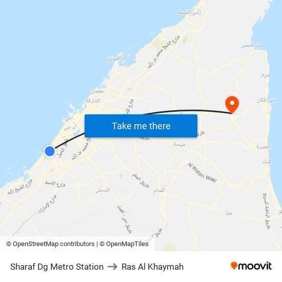 Sharaf Dg Metro Station to Ras Al Khaymah map