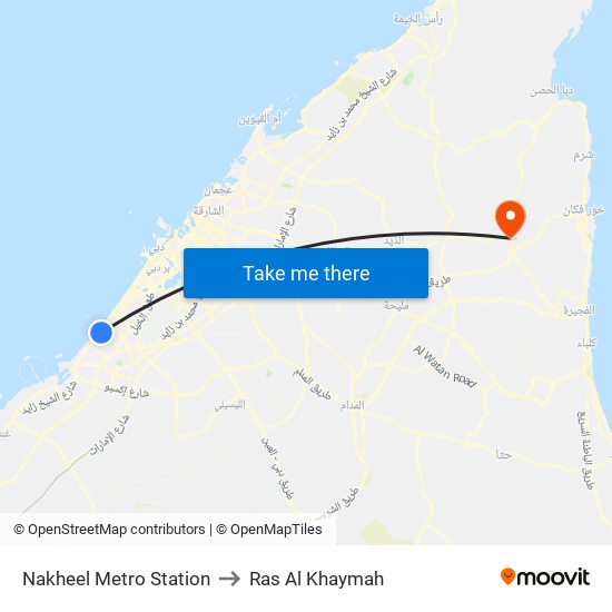 Nakheel Metro Station to Ras Al Khaymah map