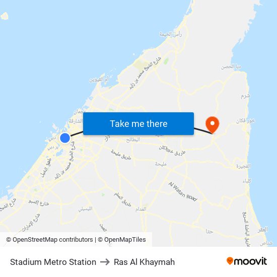 Stadium Metro Station to Ras Al Khaymah map