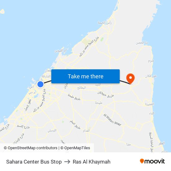 Sahara Center Bus Stop to Ras Al Khaymah map