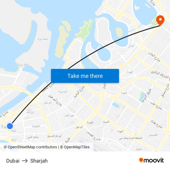 Dubai to Sharjah map