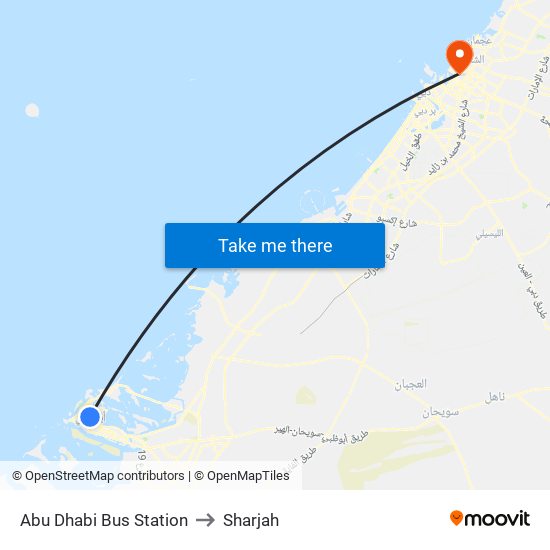 Abu Dhabi Bus Station to Sharjah map