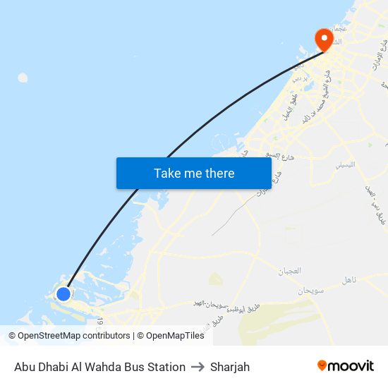 Abu Dhabi Al Wahda Bus Station to Sharjah map