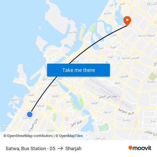 Satwa, Bus Station - 05 to Sharjah map